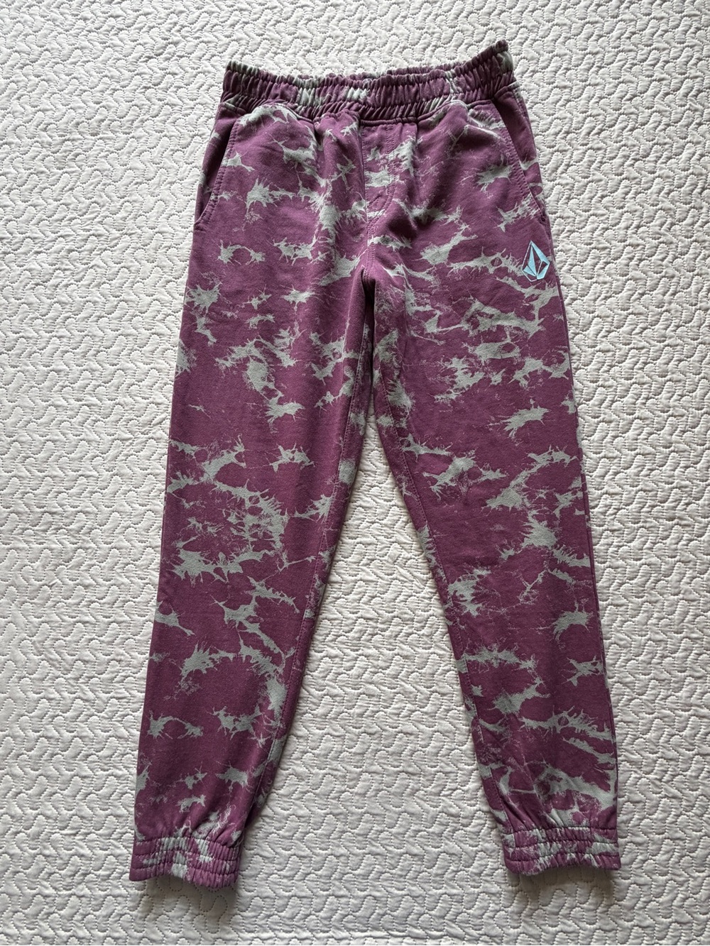 Volcom Women’s Small Purple Gray Abstract Print Fleece Jogger Sweatpants